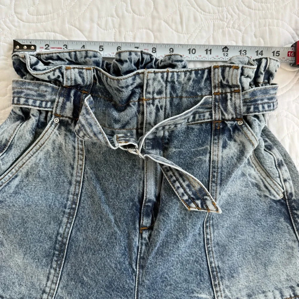 River Island High Rise Balloon Wide-leg Paper-bag Tie Belt Acid Wash WM’s 12 EUC